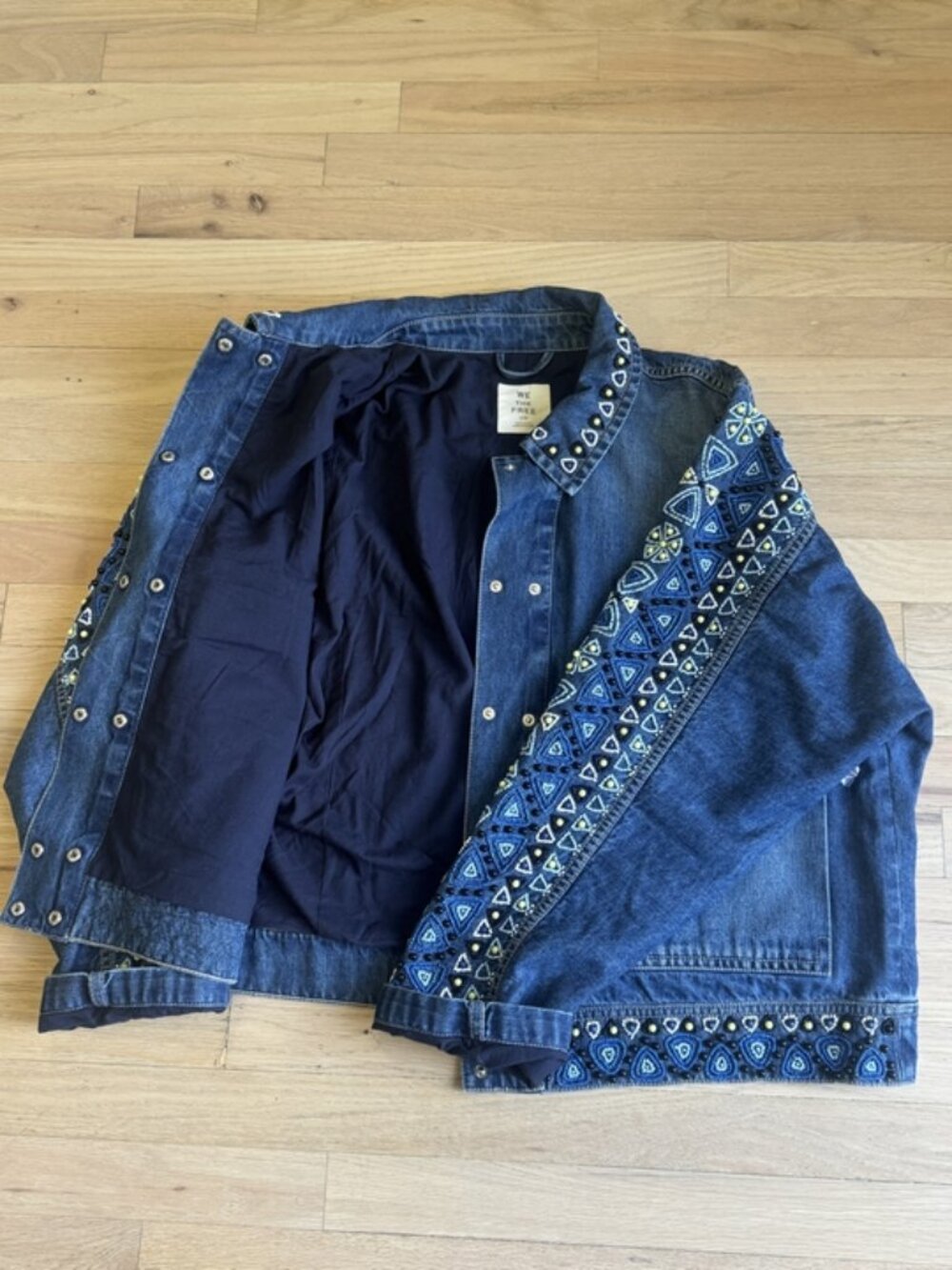 NWT Free People Suzy Beaded Denim Jacket, LARGE - Picture 7 of 7